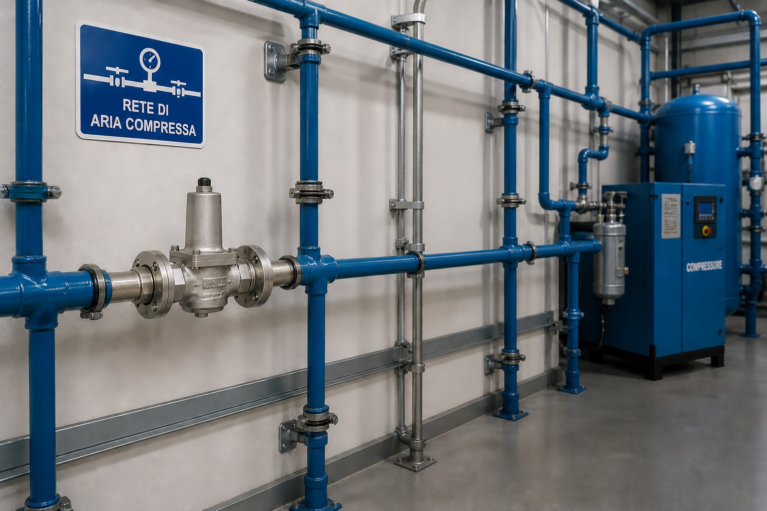 Rete di aria compressa di stabilimento con riduttori di stabilizzazione