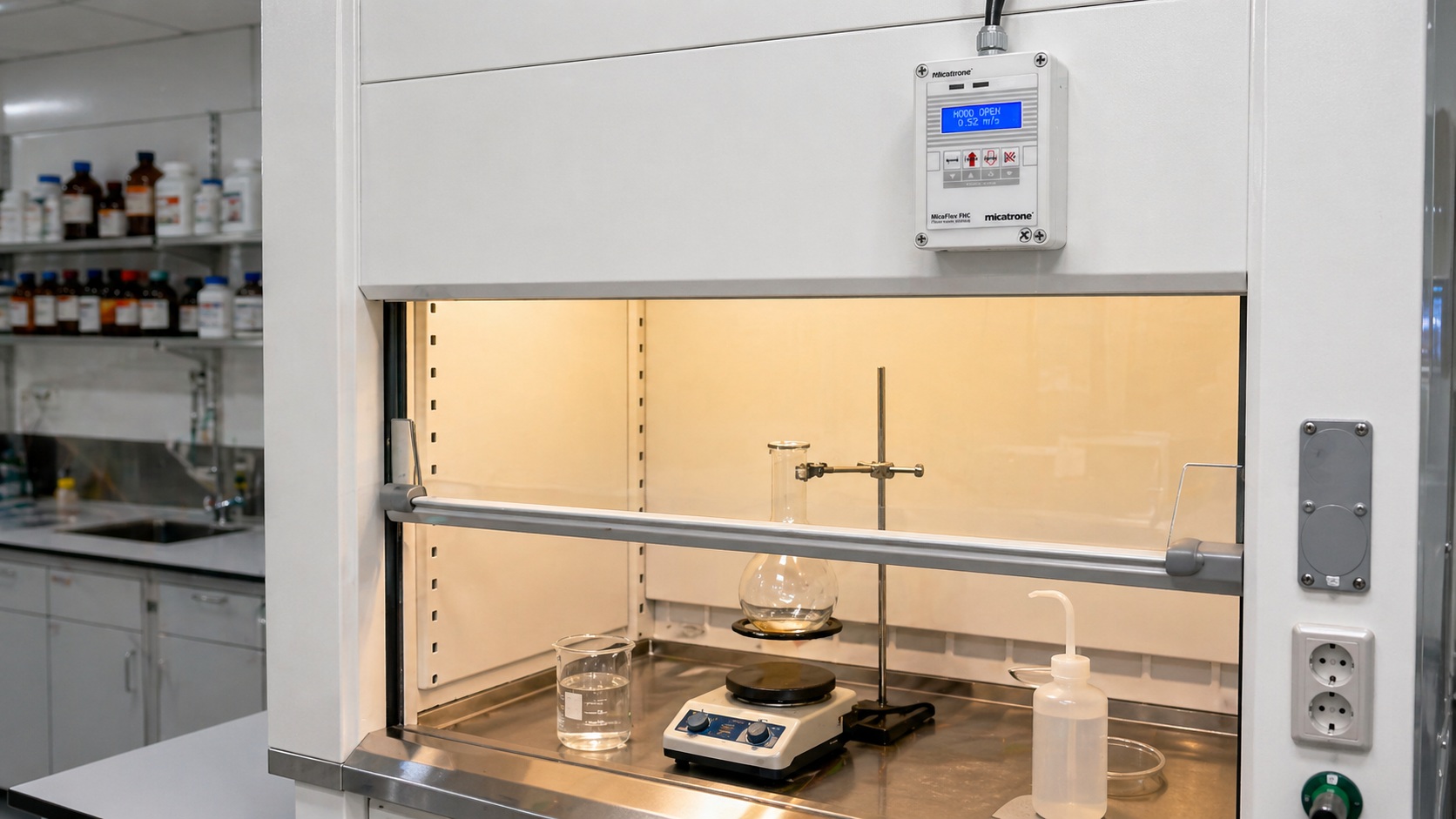 controllore Micaflex FHC installato su cappa chimica