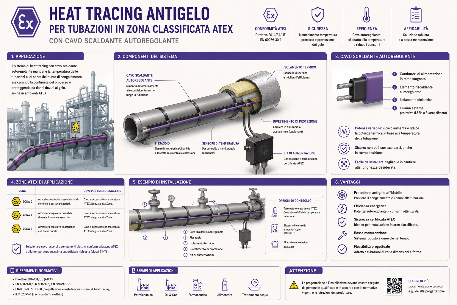 Heat tracing antigelo per tubazioni in zona classificata ATEX con cavo scaldante autoregolante