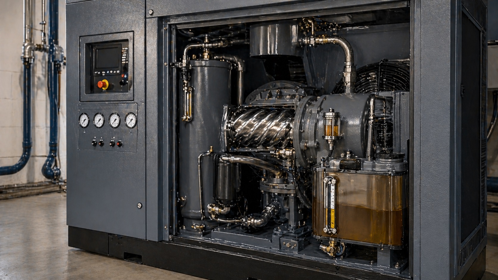 Lubrificazione di compressore industriale con oliatore a livello costante