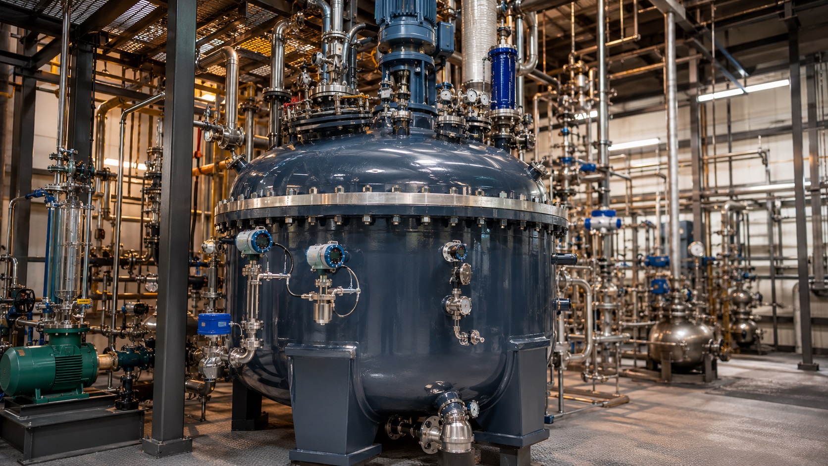 reattore batch in chimica fine con strumentazione ATEX e separatori a membrana