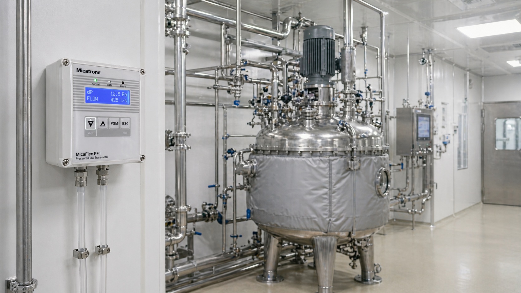 reparto produzione API con sistema di monitoraggio pressurizzazione a parete