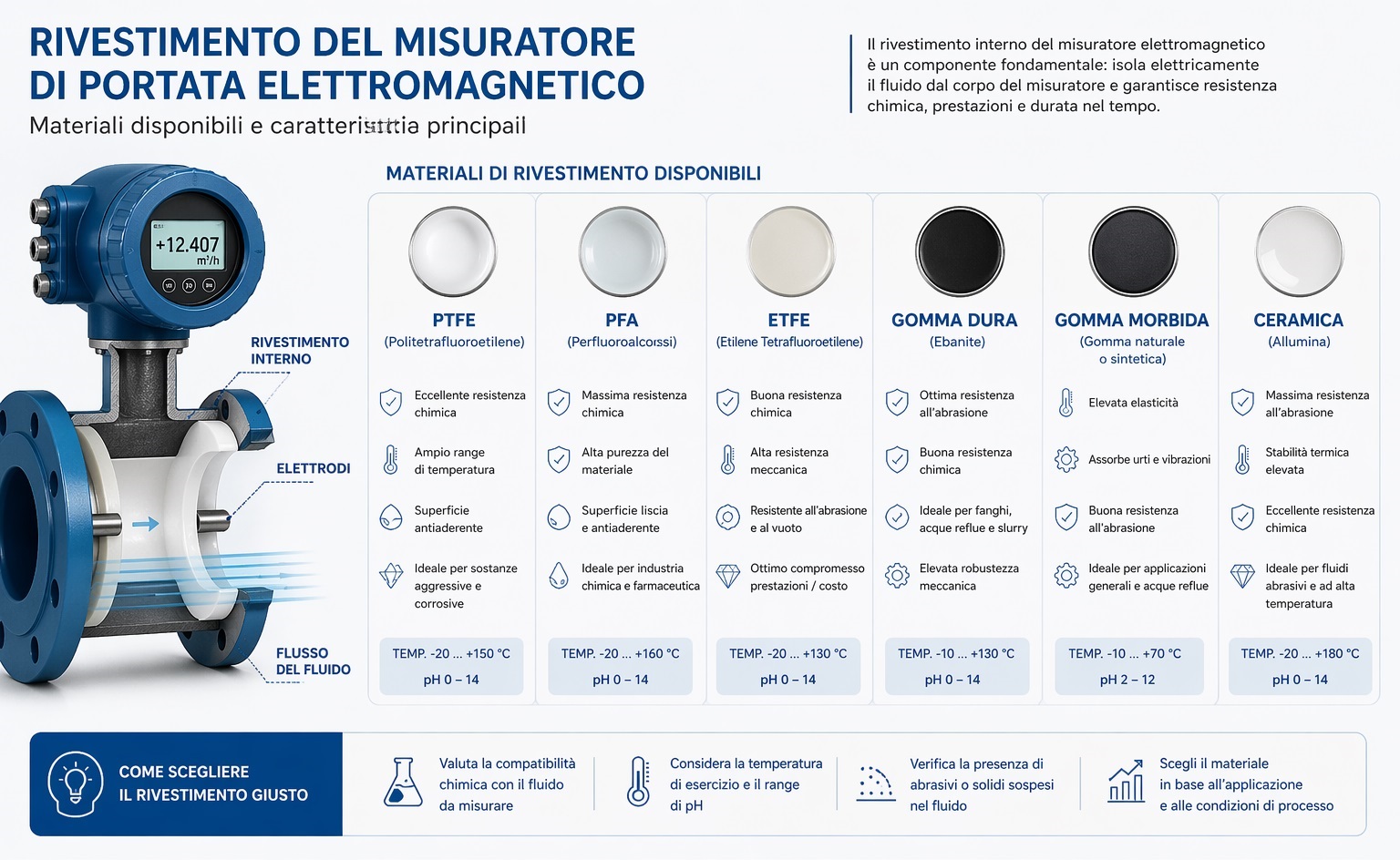 rivestimenti misuratore portata elettromagnetico