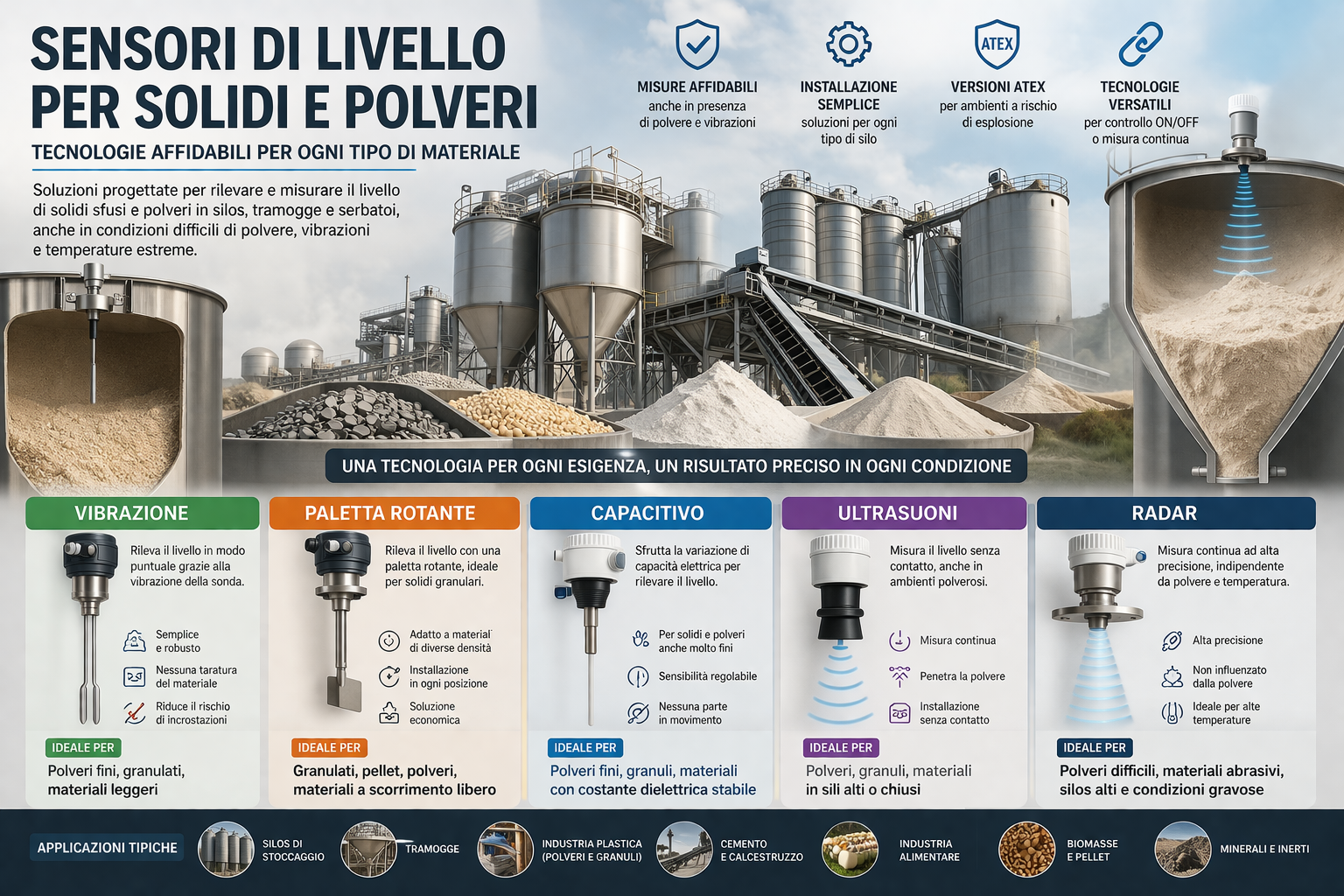 sensori di livello per solidi e polveri