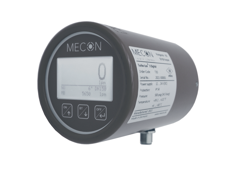 Turbo-Lux 3 Digital Mecon — flussometro pompa antincendio con display LCD retroilluminato 2,4 pollici leggibile fino a 5 metri, certificato FM Approved PR455022 e VdS G 415006