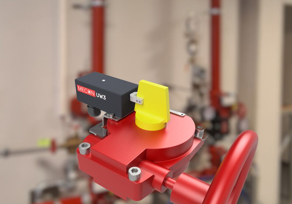 Mecon UW3 — switch di supervisione installato su saracinesca scanalata di rete sprinkler