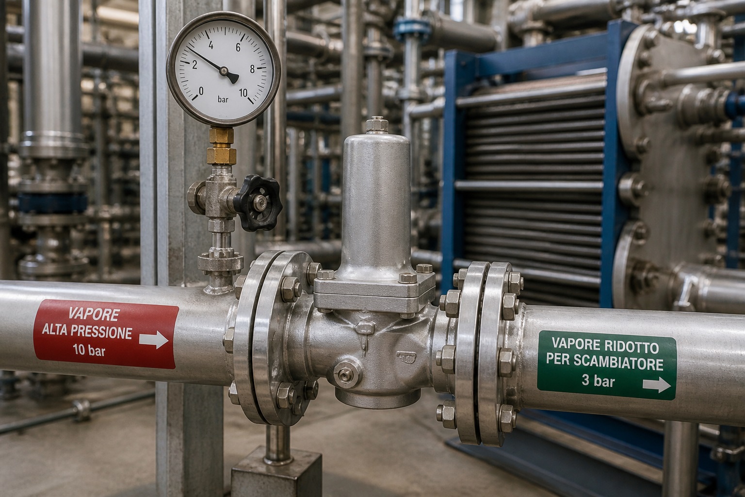 Riduttore vapore per alimentazione scambiatore di calore industriale